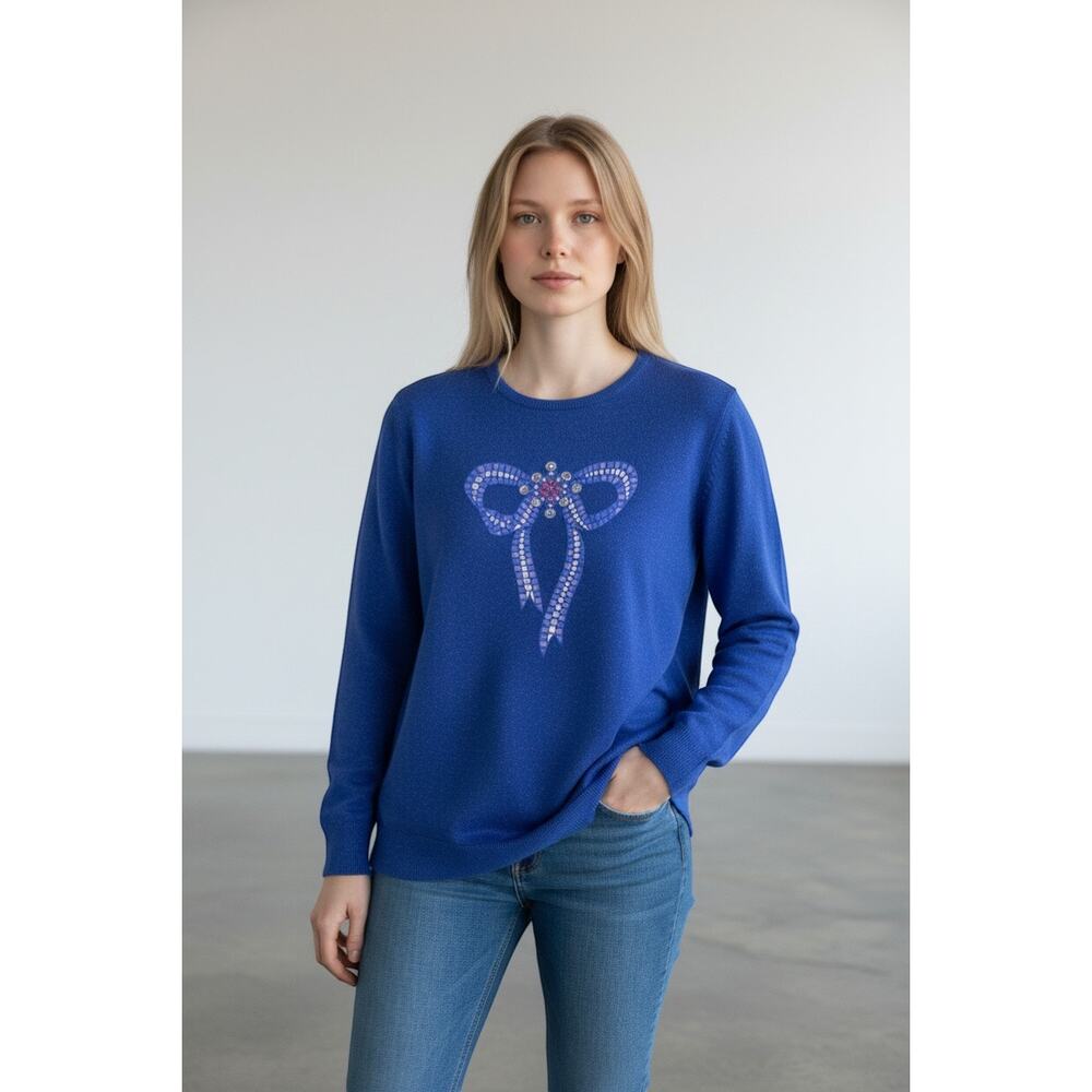 Bob Mackie Wearable Vintage Embroidered Metalic Blue Sweater SZ XL